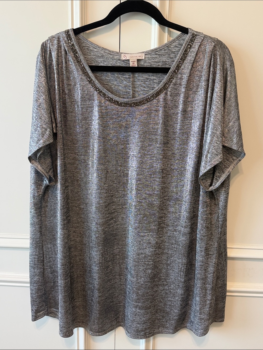 Sparkle Trim Heather Gray Women's Scoop Neck Blouse